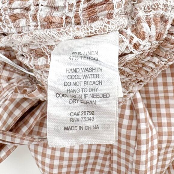 House of Harlow 1960 Linen Gingham Plaid Jumpsuit XS Smocked Cottagecore Trad - Picture 11 of 16